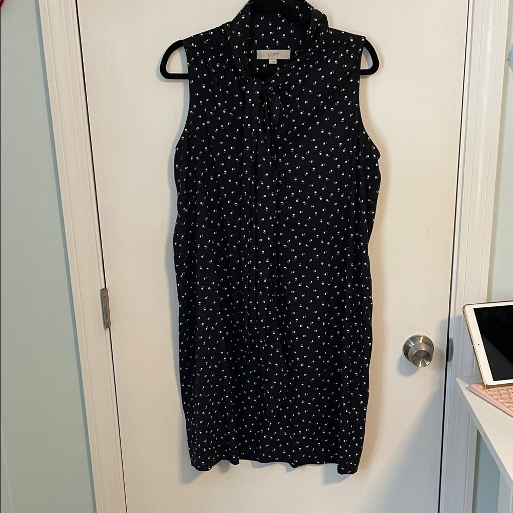 LOFT Sleeveless Black Dress with White Dots